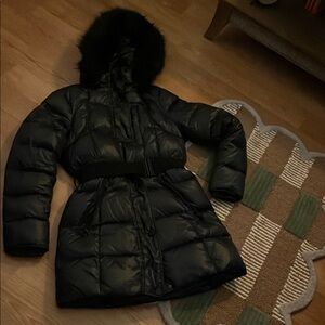 Black Puffer Coat with Fur Hood